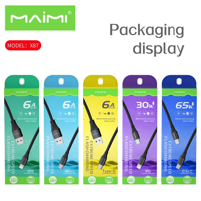 Maimi รุ่นX87 สายชาร์จเร็ว แบบเชือกถัก ทนทาน ยาว1000mm