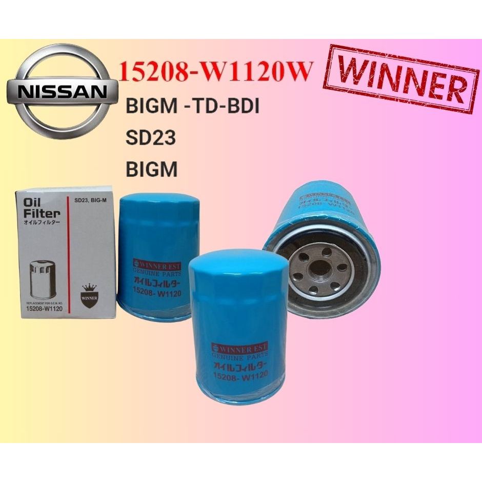 กรองน้ำมันเครื่อง NISSAN BIG-M TD BDI ยี่ห้อ WINNER  15208-W1120W (1ลูก)