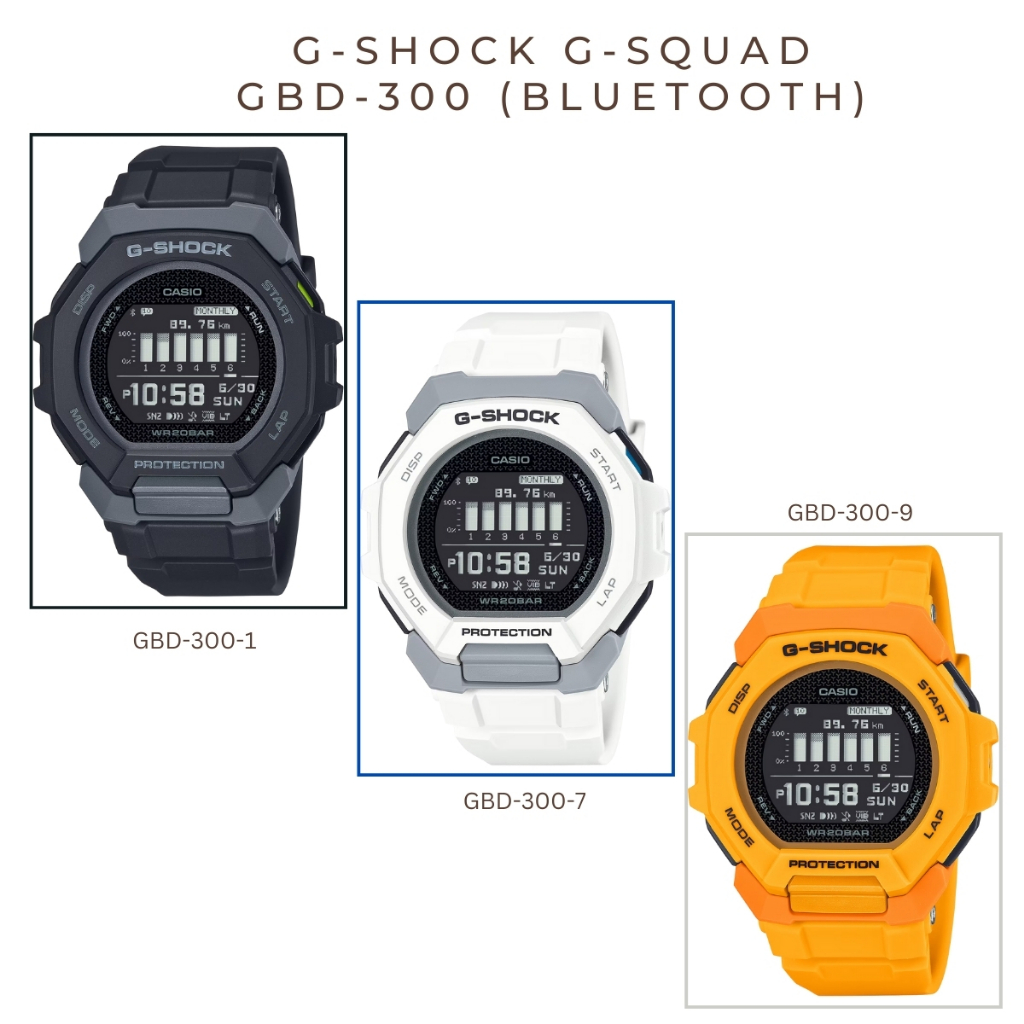 Casio G-Shock นาฬิกาข้อมือผู้ชาย สายเรซิ่น Bluetooth รุ่น GBD-300 (GBD-300-1,GBD-300-7,GBD-300-9)