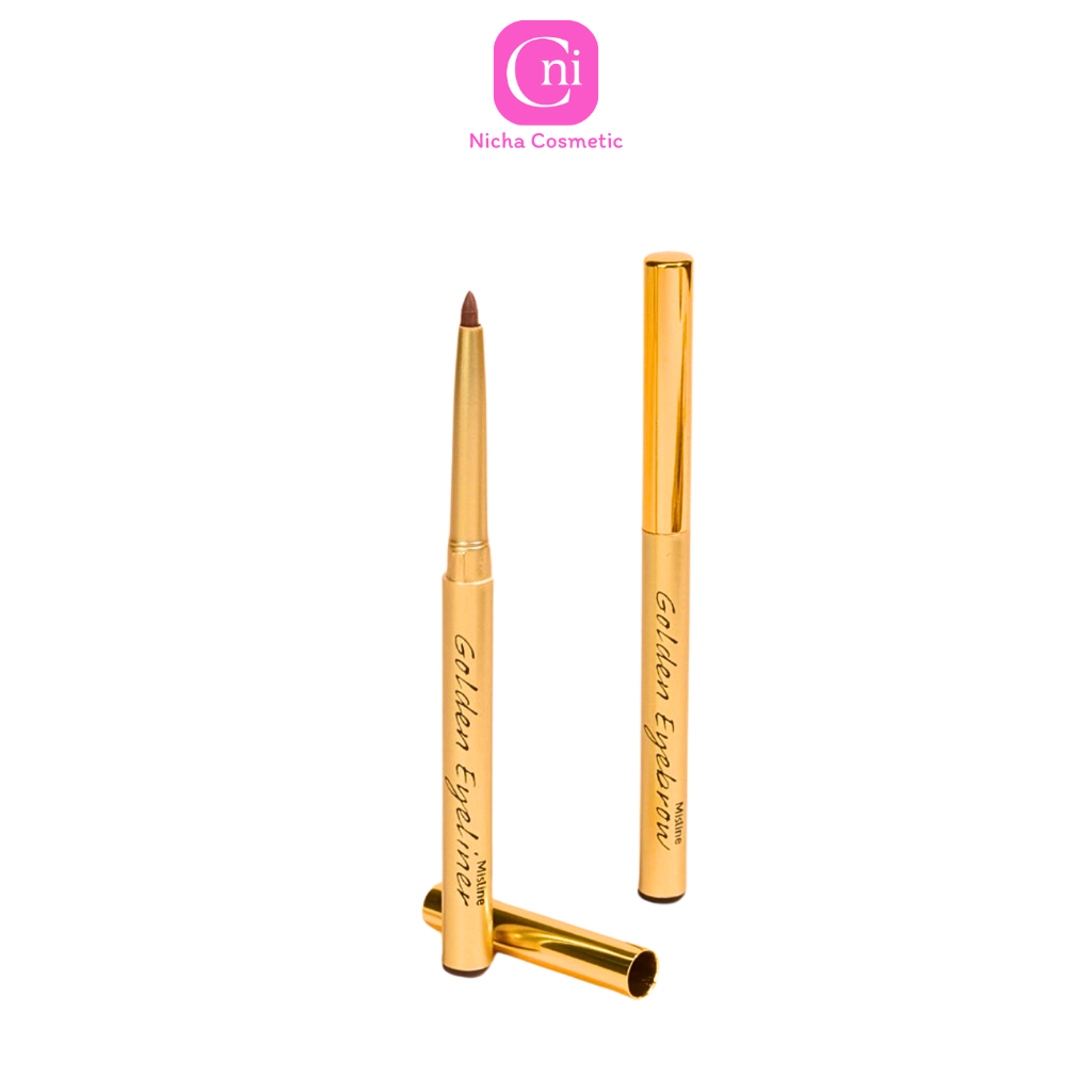 ดินสอเขียนคิ้ว ขอบตา มิสทิน โกลด์เด้น ชนิดหมุน ไม่ต้องเหลา Mistine Golden Eyebrow and Eyeliner