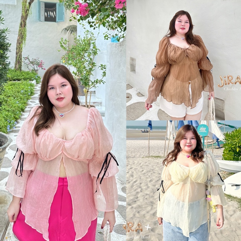 เสื้อผ่าหน้างานแฟชั่น เสื้อผ่าหน้าแขนยาว เสื้อสาวอวบ อก40-52นิ้ว Freesize