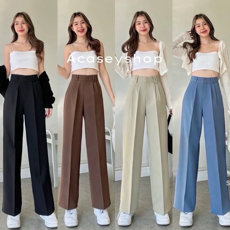 Acasey กางเกงขายาวผู้หญิง กระบอกใหญ่ ตะขอ2หู ป้าย 4Ying มี ไซส์ S - XXL