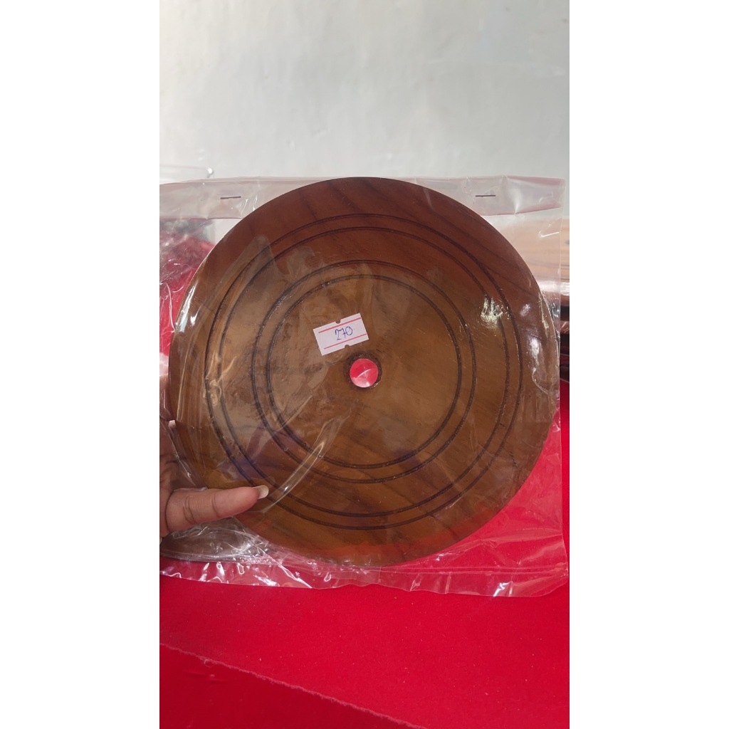 จานรองหัวกรงนกงานไม้สักสีเงา ขนาด6-7-8นิ้ว - รูปที่ 2