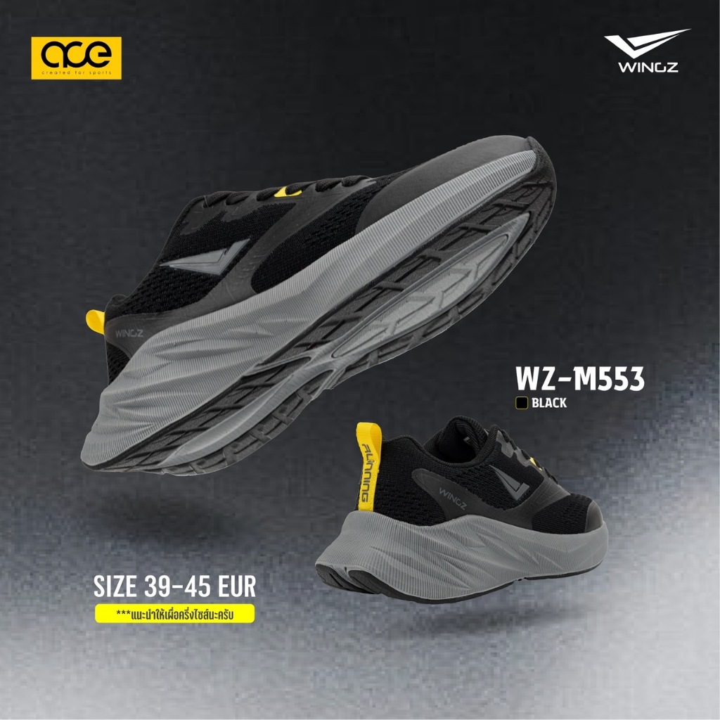 Wingz รองเท้าผ้าใบ รองเท้าวิ่งสำหรับผู้ชาย ใส่ออกกำลังกาย รุ่น WZ-M553 น้ำหนักเบา สีดำ
