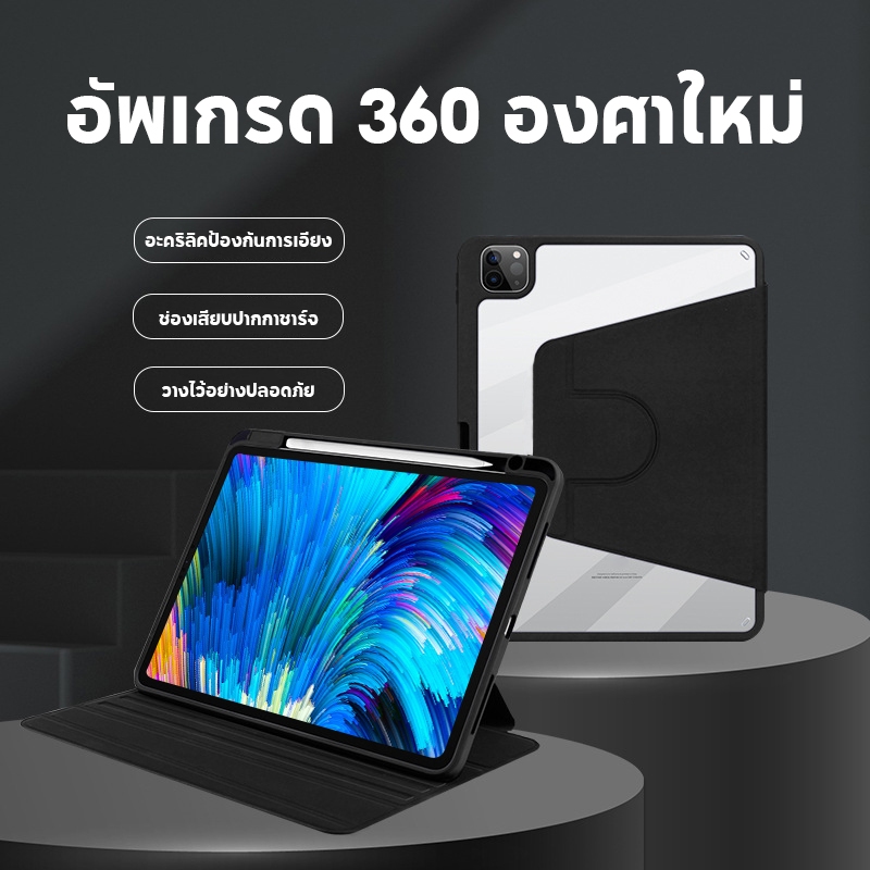 เคสFORไอแพดหมุนได้360 ํ ตั้งได้ นอนได้ พร้อมช่องใส่ปากกา เคสfor Air5/Pro11 12.9 Air6 Gen9/8/7 10.2