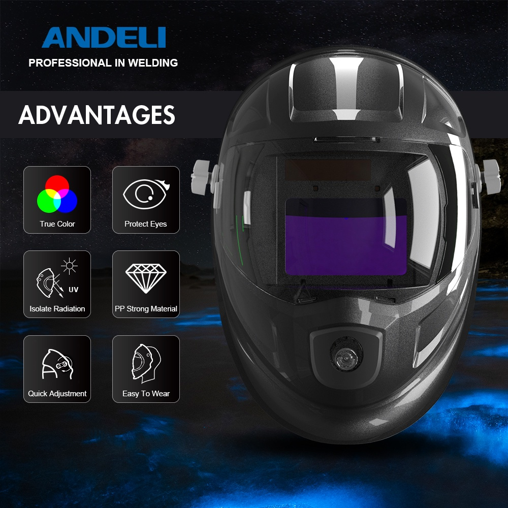 ANDELI หน้ากากเชื่อมอัตโนมัติ MA900VL-E ปรับแสงอัตโนมัติ ให้สีจริง ปรับเฉดได้ พร้อมไฟ LED ทันสมัย 14