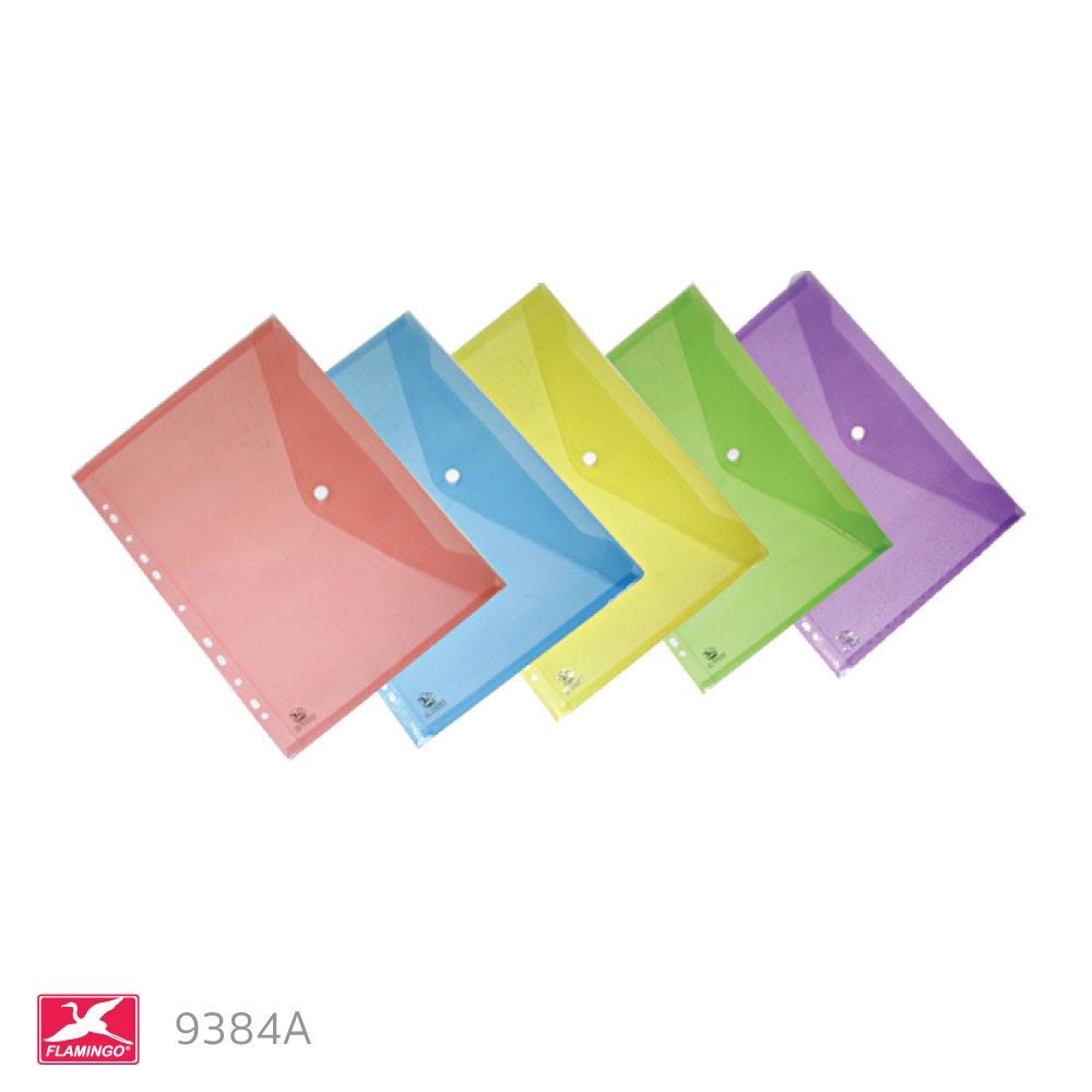 ซองเอกสารพลาสติกมีกระดุม 11 รู 9384A ขนาด A4 Flamingo
