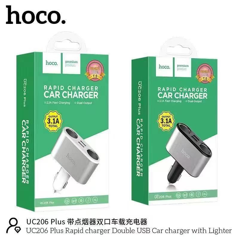 【Sale】Hoco UC206 Plus Car Charger 3.1A ที่ขยายช่องจุดบุหรี่ 2 ช่อง พร้อม USB 2 port UC206+ UC206PLUS