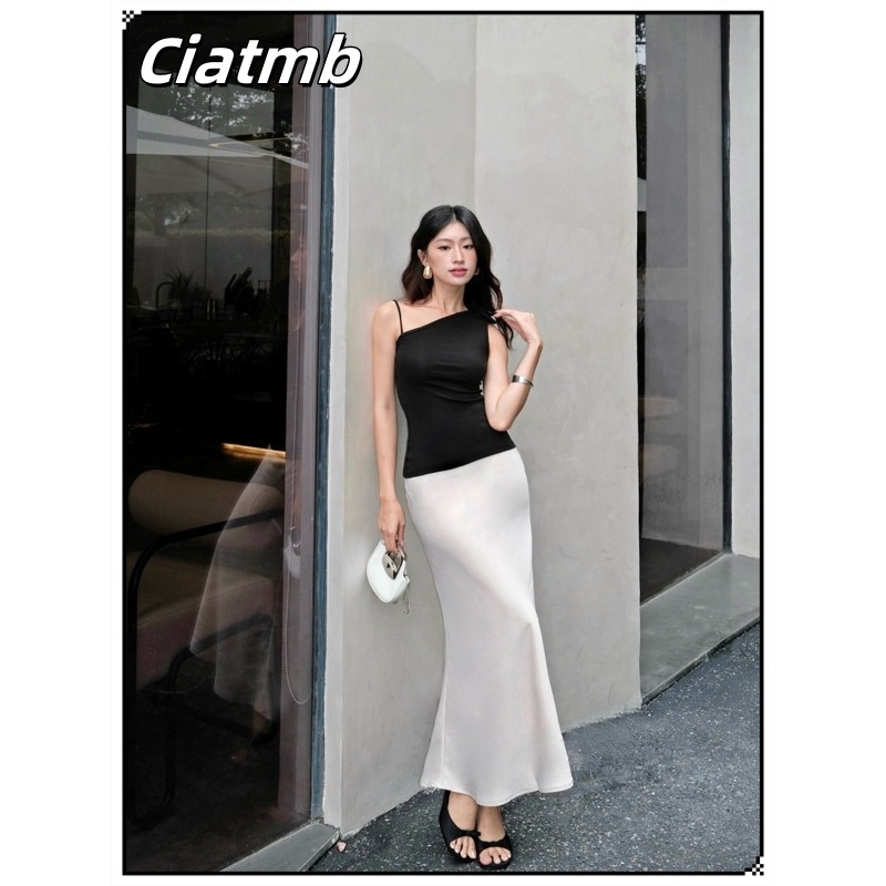 Ciatmb 2024 ใหม่สไตล์เกาหลีกระโปรงยาวเอวสูงกระโปรงสะโพกกระโปรงอารมณ์กระโปรงนางสาว ทรงสกินนี่พอดีตัว
