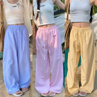 กางเกงลายทาง กางเกงลำลอง ทรงหลวม ผ้าเย็นสบาย เอวยืดเยอะ #151…