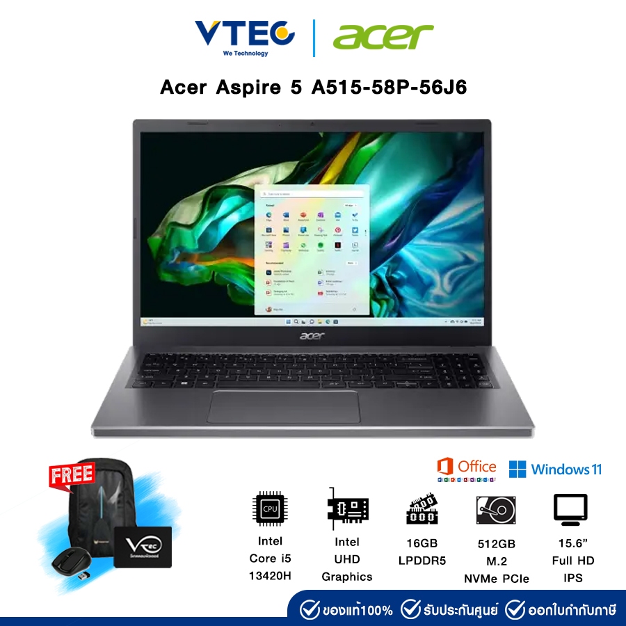 Acer Aspire 5 A515-58P-56J6 | i5-13420H | 16GB LPDDR5 | 512GB M.2 | 15.6 Full HD IPS | Windows 11 + 