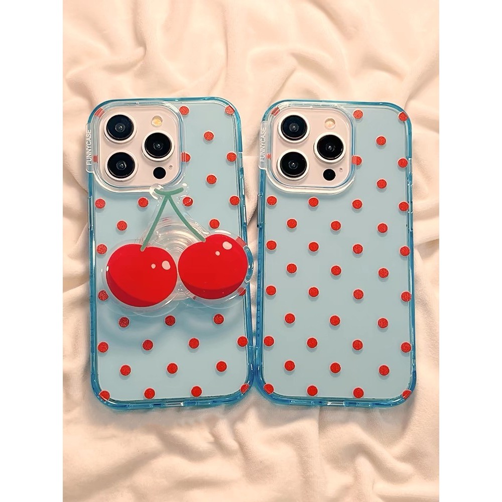 จัดส่ง24ชม for iPhone 15/14/13/12 Pro max case เคสไอโฟน13 แฟชั่น บางเบาพกพาง่าย ลายจุด เชอร์รี่ griptok case