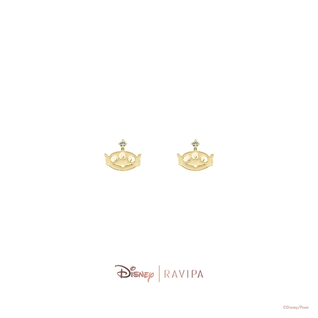 Ravipa | Gold Little Alien Studs (Spring Green CZ Diamond)