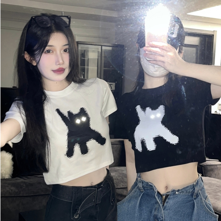 GUOOI888 เสื้อครอป ผ้าคัตตอน แขนสั้น ใส่สบายแมตง่าย สินค้ามาแรง