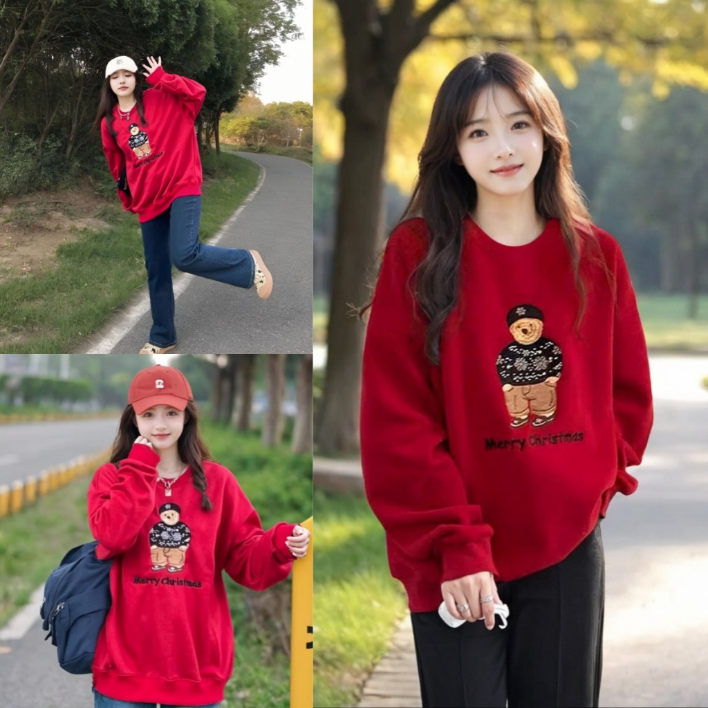 เสื้อสเวตเตอร์ไหมพรมแขนยาว ลายน้องหมีสุดน่ารัก ใส่สบายและอบอุ่น เหมาะสำหรับฤดูหนาว