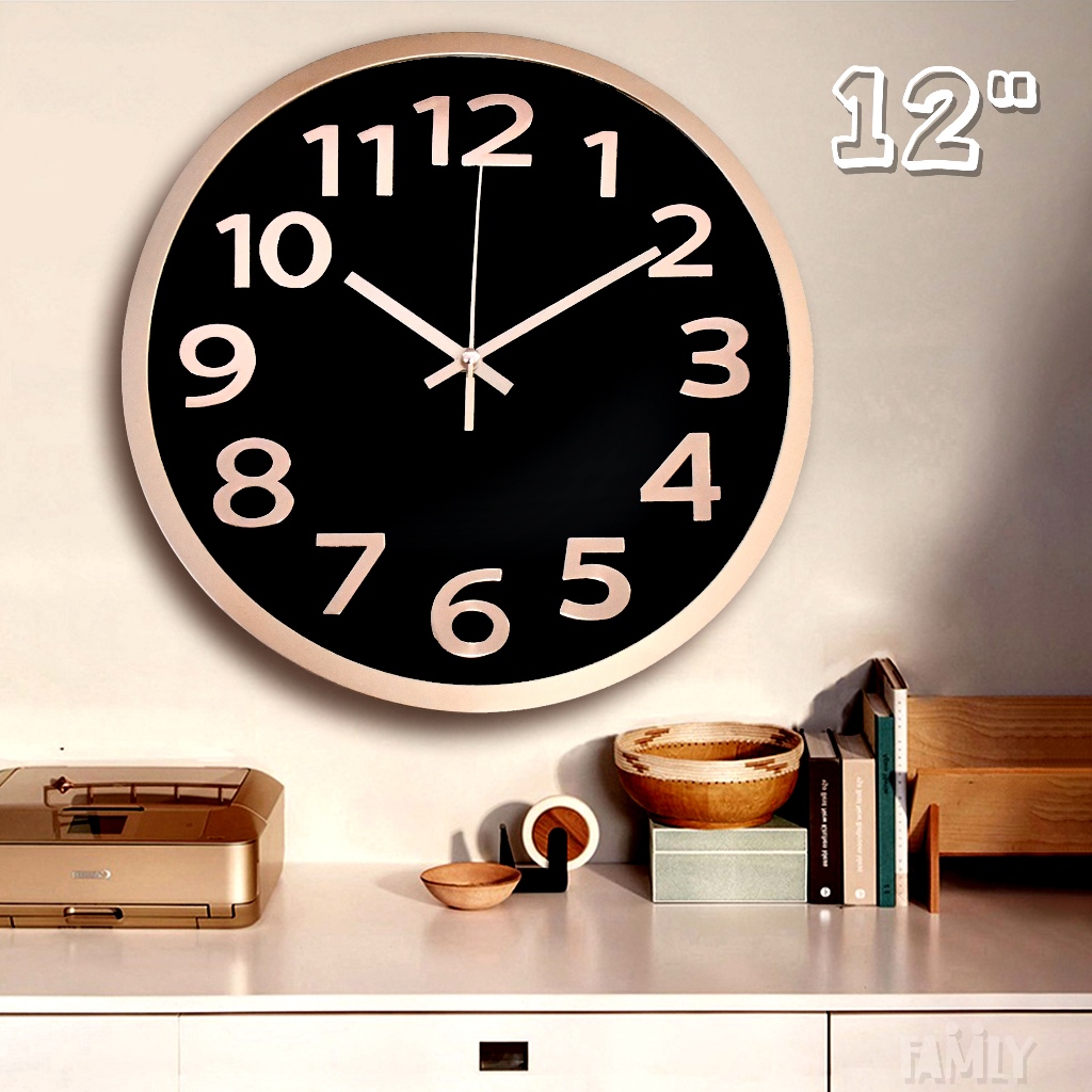 นาฬิกาแขวนผนัง สีสันสดใส ขนาด 12 นิ้ว เข็มเดินเรียบ ไร้เสียง ระบบ QUARTZ
