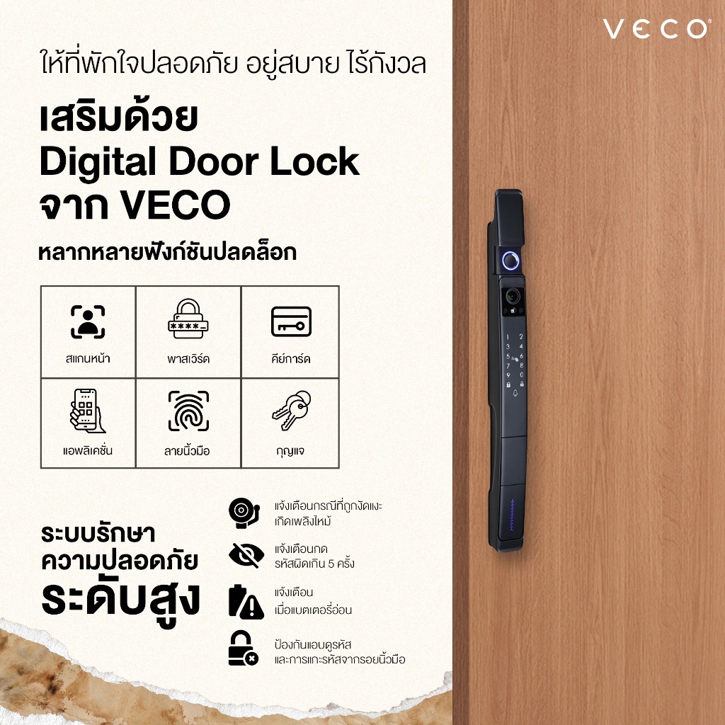 Digital Door Lock รุ่น LBS216F (ใช้กับบานเลื่อนและบานสวิง)  กลอนประตูดิจิตอลกันน้ำ IP64 สแกนหน้า