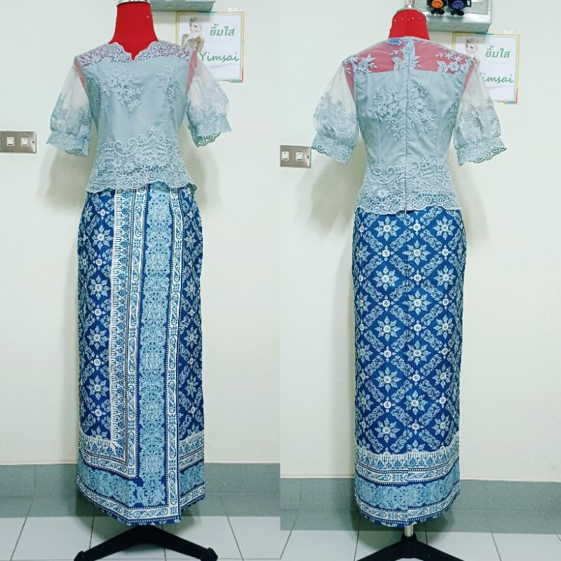 ป้าย Chalita *pattern เล็ก* เซ็ตเสื้อลูกไม้ พร้อมกระโปรงลายไทย