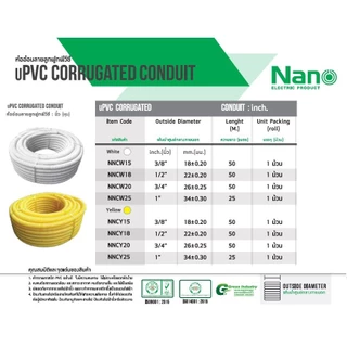 Nano ท่ออ่อน แบบหุน ท่อลูกฟูก สีขาว สีดำ สีเหลือง ท่อย่น NNC 10M-50M