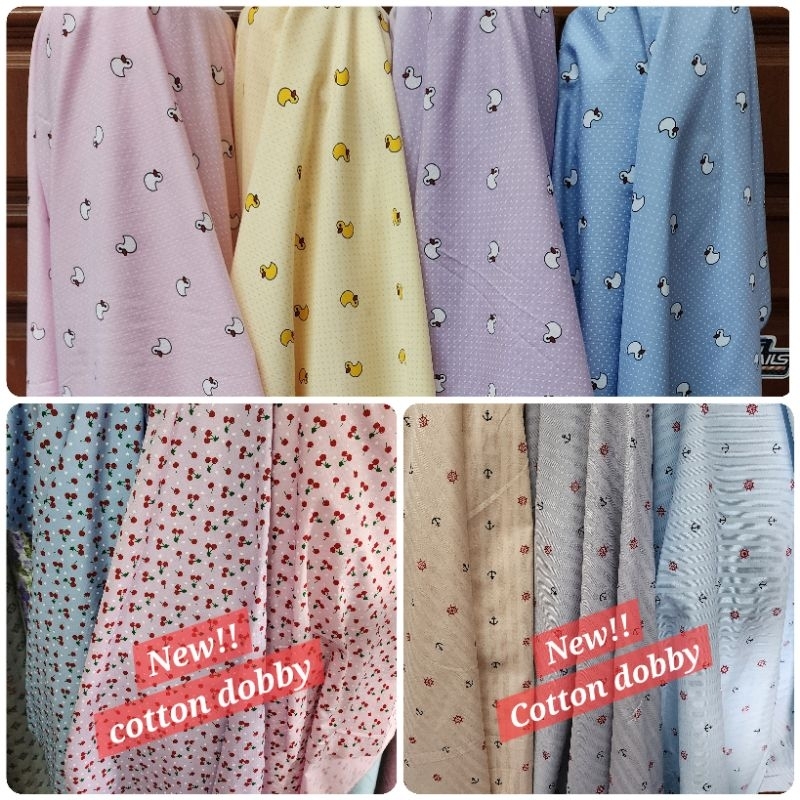 ผ้าเมตร คอตตอนผสม dobby เป็ด สมอ เชอรี่ ลาย ถ่ายพร็อพ หน้ากว้าง 110-115ซม