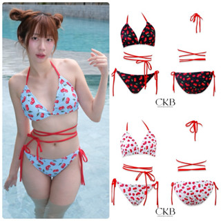 CKB009ชุดว่ายน้ำผู้หญิงบิกินี่🍒สายพันเอวมีฟองน้ำมีซับในM/2XL