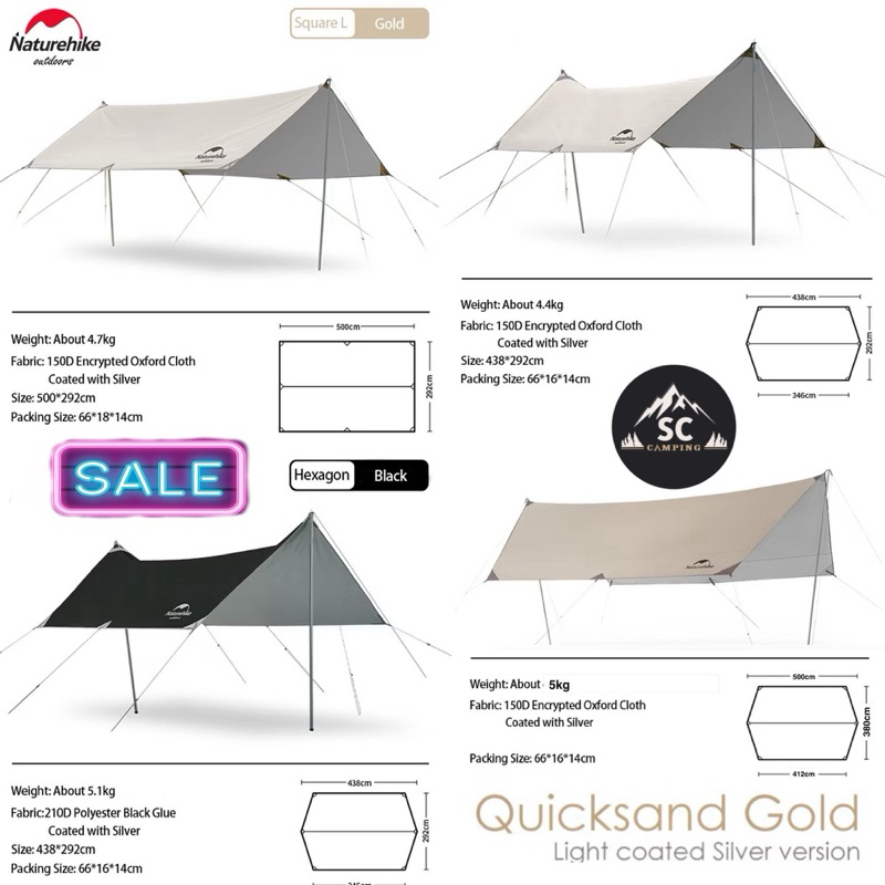 Naturehike Tarp Girder รุ่น TM006 ฟรายชีท ทาร์ป พร้อมอุปกรณ์ครบชุด (พร้อมกาง) มีหลายขนาดให้เลือก