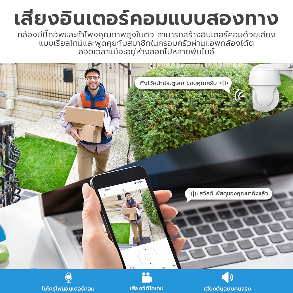 5g กล้องวงจรปิด ไร้สาย 4K WiFi Camera outdoor cctv กันน้ำ มีภาพสีตอนมืด สนทนาได้สองทาง​ หมุนได้360