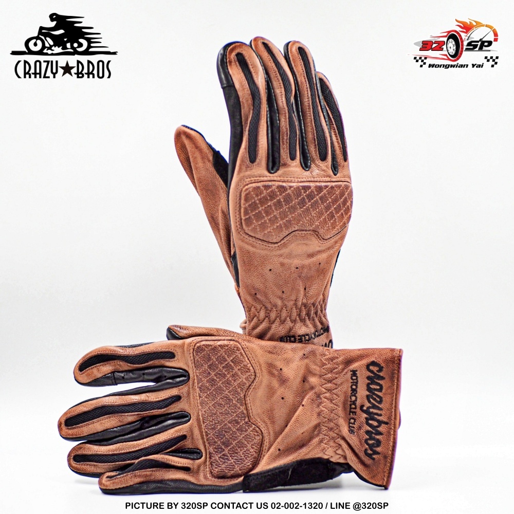 ถุงมือขับขี่มอเตอร์ไซค์ CRAZY BROS CZ-609 ใส่สบาย หนังแท้!! 320SP.วงเวียนใหญ่!!