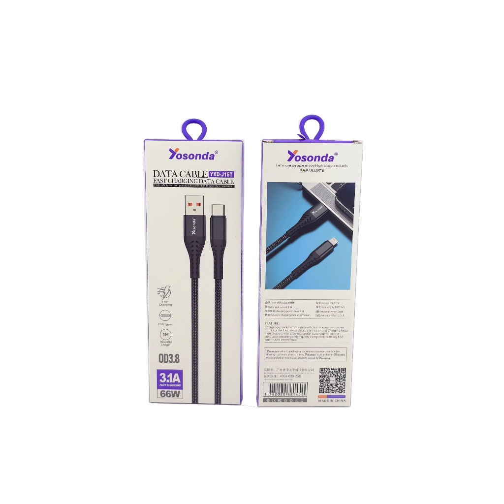 สายชาร์จเร็ว Yosonda 66W 3.1A คุณภาพสูง 1 เมตร ทนทานและปลอดภัย สำหรับมือถือและอุปกรณ์อิเล็กทรอนิกส์