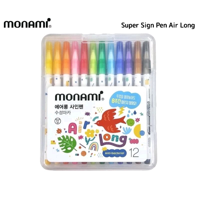 Monami ปากกาเมจิกสีน้ำ Super Sign Pen Air Long ชุด 12 สี (ราคาต่อ 1 ชุด)