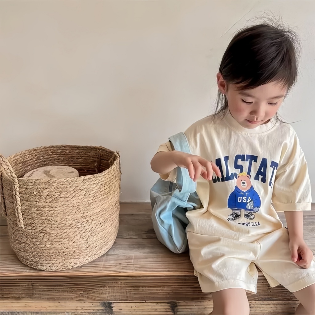 Beryl kids ชุดเซ็ทเด็กแฟชั่น ชุดสูทลําลองสําหรับเด็กฤดูร้อน พิมพ์ลายหมีน่ารัก ชุดสองชิ้น สไตล์เกาหลี ใส่สบาย ราคา ถูกที่สุด ดีลบีเคเค แกลเลอรีภาพที่ 8