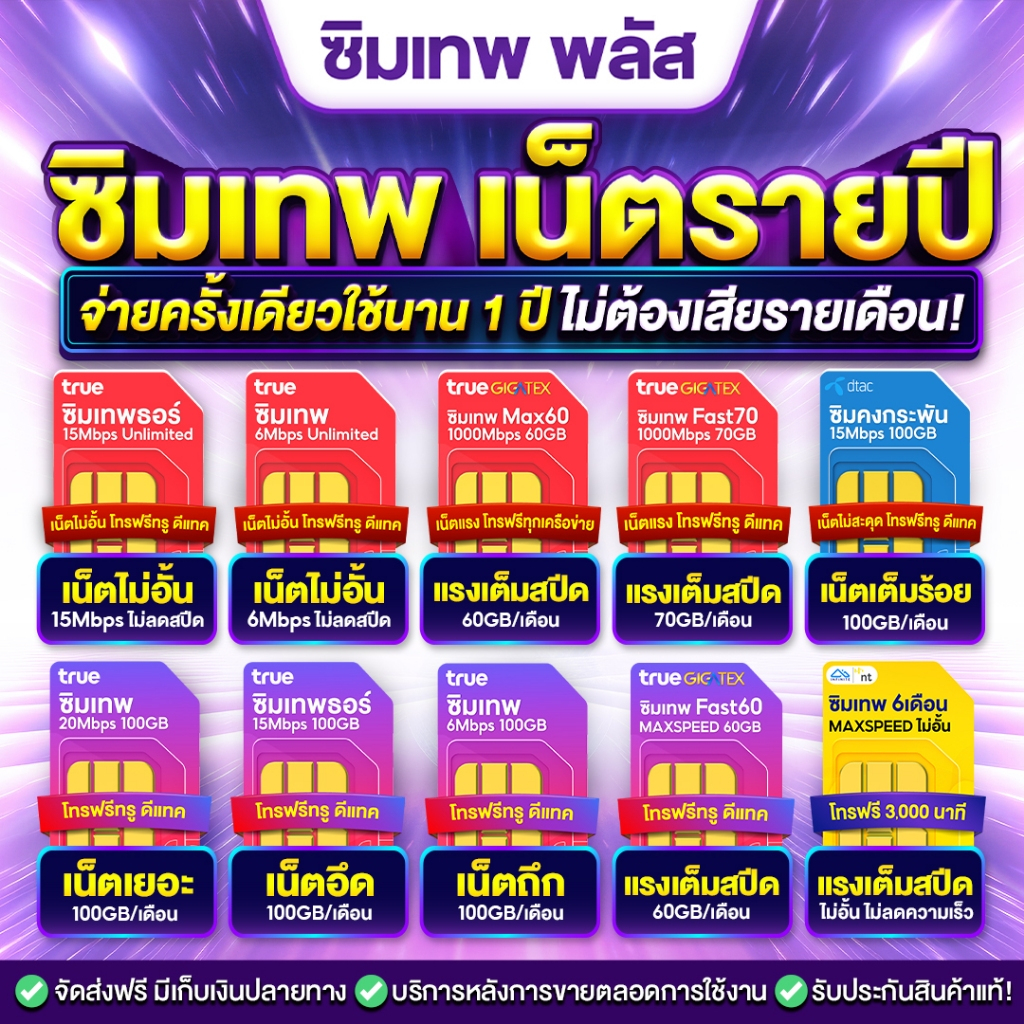 [ ของแท้รับประกัน ] รวมซิมเทพรายปี ทุกค่าย TRUE,DTAC, ซิมเน็ตรายปี ซิมเน็ต คงกระพัน ทรูมูฟ