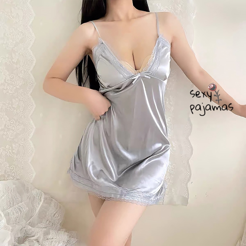 sexy pajamas🩶🩶ชุดนอนซาติน ชุดเอี๊ยม แต่งลูกไม้ มี 6 สีให้เลือก🩷🩷โปร่งใสเล็กน้อย แต่งกายเบาๆ ราคาถูกที่สุด ส่งไวจากไทย