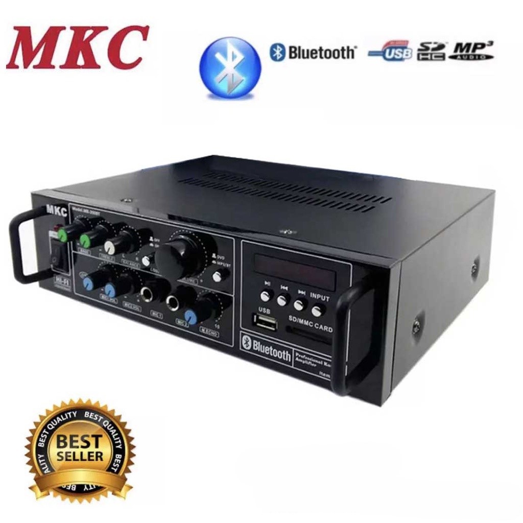 เครื่องขยายเสียง MKC รุ่น MK200BT แอมป์ขยายเสียง amplifier AC/DC มีบลูทูธ , USB MP3 SDCARD ใช้ไฟได้ทั้ง 220V-12V