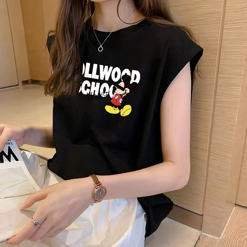 เสื้อกล้ามแขนกุด ลายมิกกี้เมาส์อักษร ใส่ได้ทั้งหญิงและชาย ผ้าcotton ทรงหลวมใส่สบาย สไตล์เกาหลีB88034