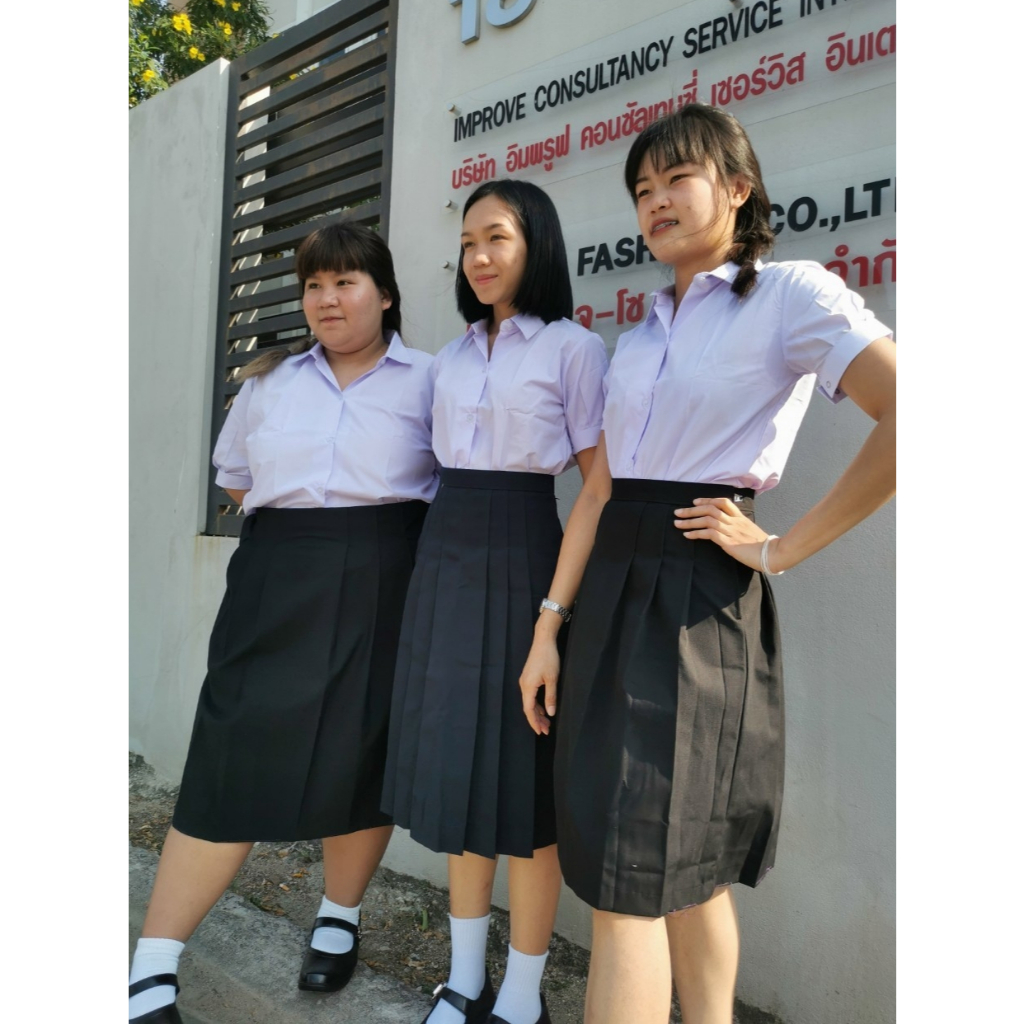 เสื้อนักเรียนหญิง เสื้อมัธยมปลาย ชุดนักเรียน ปกเชิ้ต แขนจีบ ถูกระเบียบ สีขาว