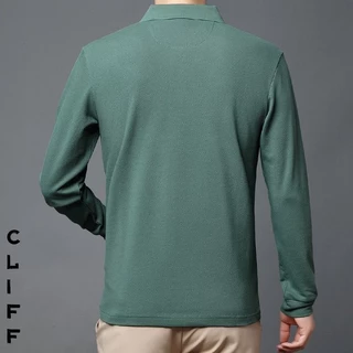CLIFF -COD✅เสื้อโปโลผู้ชาย ลำลอง แบบหลวม เย็บปักถักร้อย เรียบง่าย เข้ารูป คอปกแขนยาว