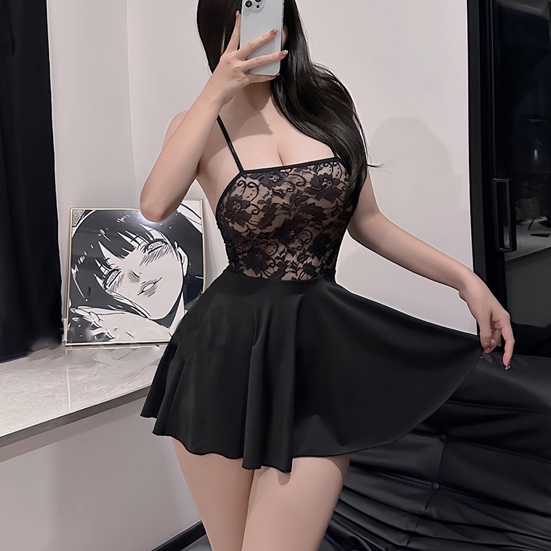 Hormones 💞💞 ชุดเดรสสายเดี่ยว ลูกไม้ฉลุ กระโปรงลูกไม้ สไตล์กระโปรงสั้น สีทึบ ระบายอากาศได้ดี ใส่สบาย พร้อมส่งจากไทย - รูปที่ 6