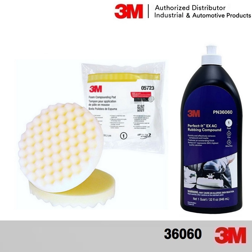 3M 36060 น้ำยาขัดหยาบ + ฟองน้ำขัดหยาบ สีขาวขนาด8นิ้ว (บรรจุ2แผ่น)