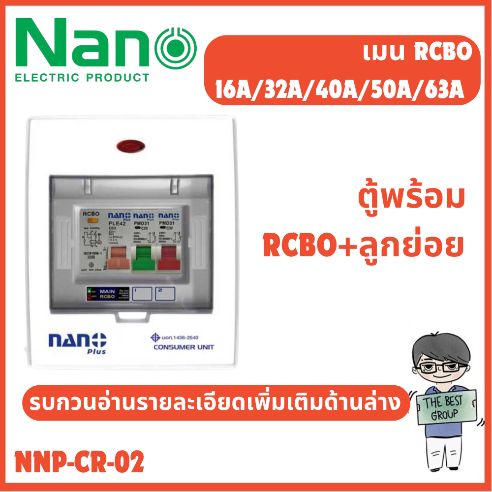 NANO ตู้คอนซูมเมอร์ยูนิต NANO ELECTRIC เมน + 2 ช่อง (พร้อม RCBO + ลูกย่อย) รุ่น NNP-CR-02 (ของแท้จาก