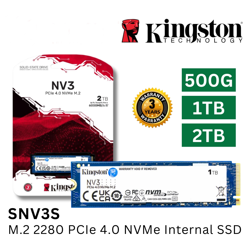 500GB / 1TB (เอสเอสดี) KINGSTON NV3 M.2 PCIe 4 NVMe M.2 2280 (SNV3S/500G) (SNV3S/1000G)