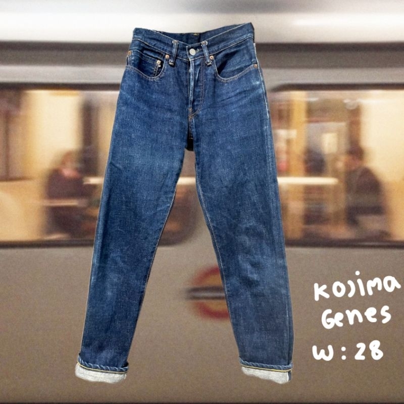 Kojima Genes ยีนส์ญี่ปุ่น ทรงกระบอกเล็ก รุ่นหายาก ริมแดง สภาพใหม่มาก ส่งต่อ