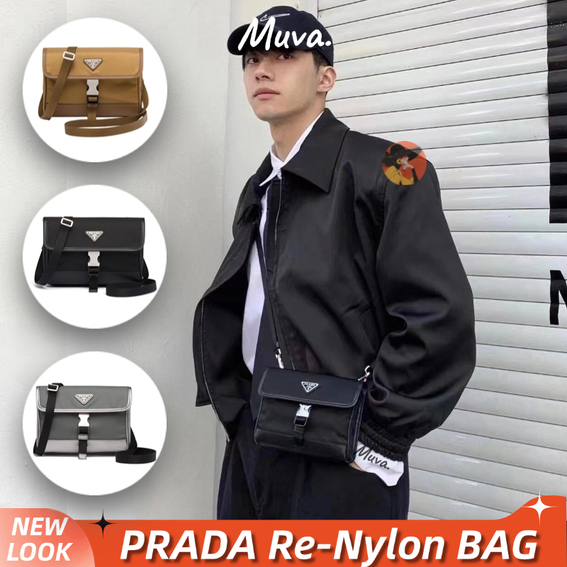 ปราด้า👜Prada Re-Nylon -Saffiano ผู้ชาย/กระเป๋าโทรศัพท์มือถือ/กระเป๋าสตางค์