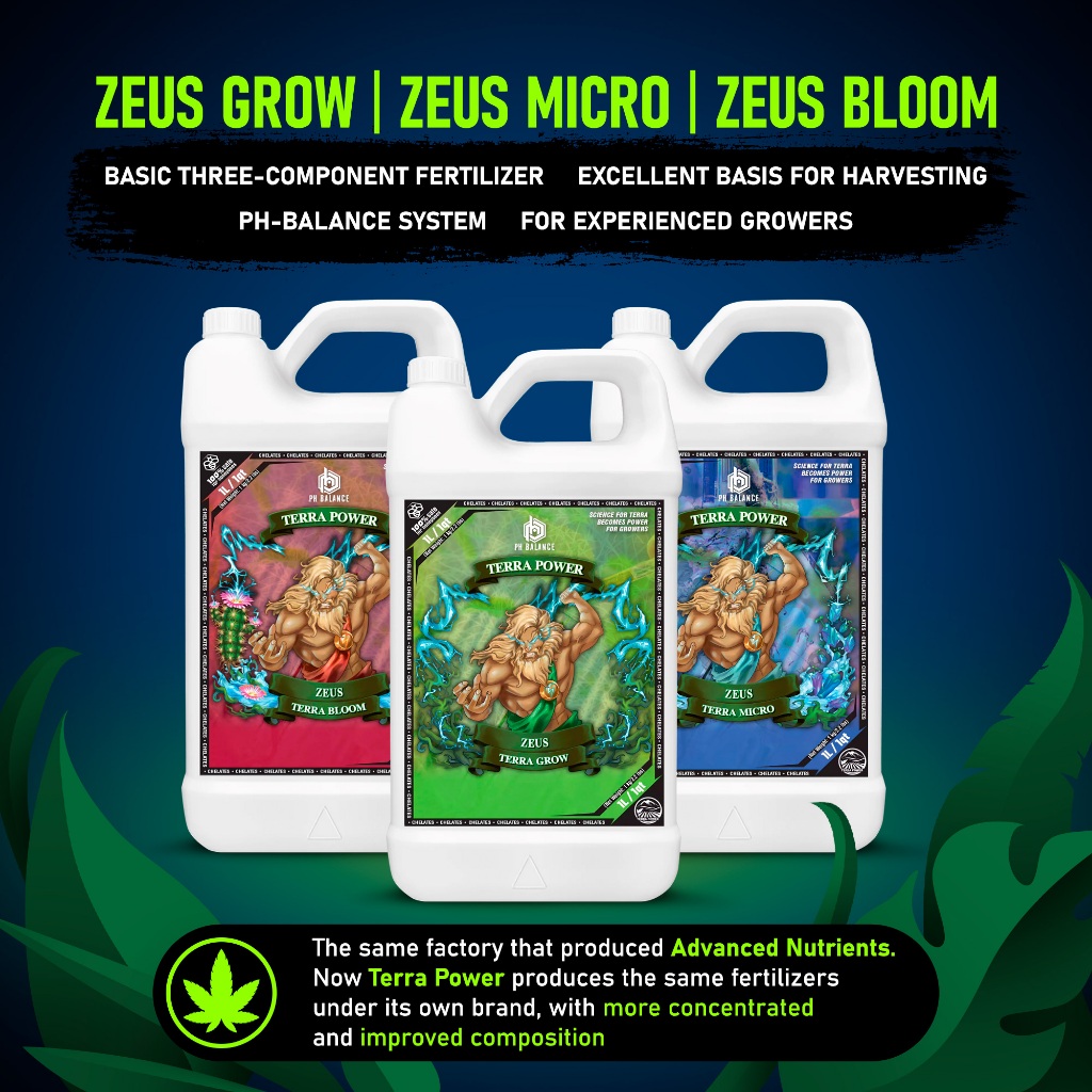 Terra Power ZEUS Trio - Terra Grow, Terra Micro, and Terra Bloom Fertilizer 500ML and 1L