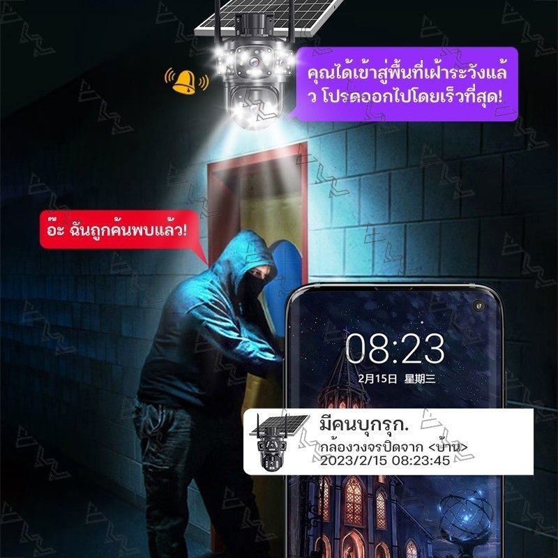 Solar CCTV 4G / 8MP กล้องไร้สายพลังงานแสงอาทิตย์ / พร้อมแบตในตัว / 4K กล้องวงจรปิด / 4 เลนส์ 360°PTZ - รูปที่ 6