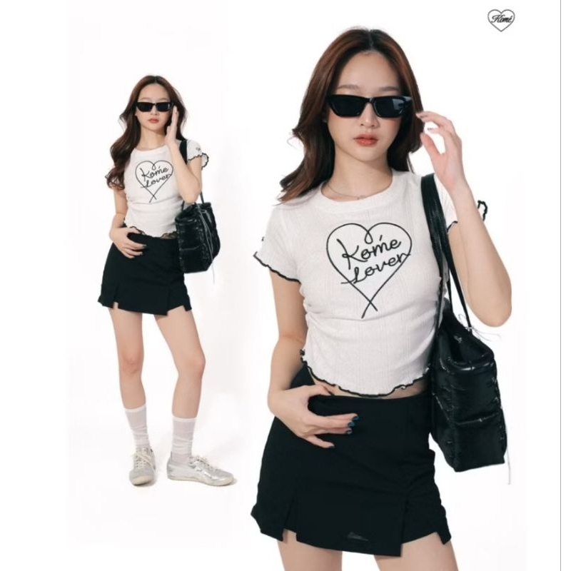 ส่งต่อ🌌Kome💕Lover❣️Kome.girls💕sizeS🌌เสื้อยืดเข้ารูปผ้าRibjacquard