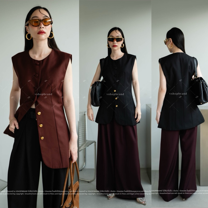 Code : 3740 เสื้อแขนกุดทรงสูท เสื้อสูทแขนกุด งานป้าย Vshop