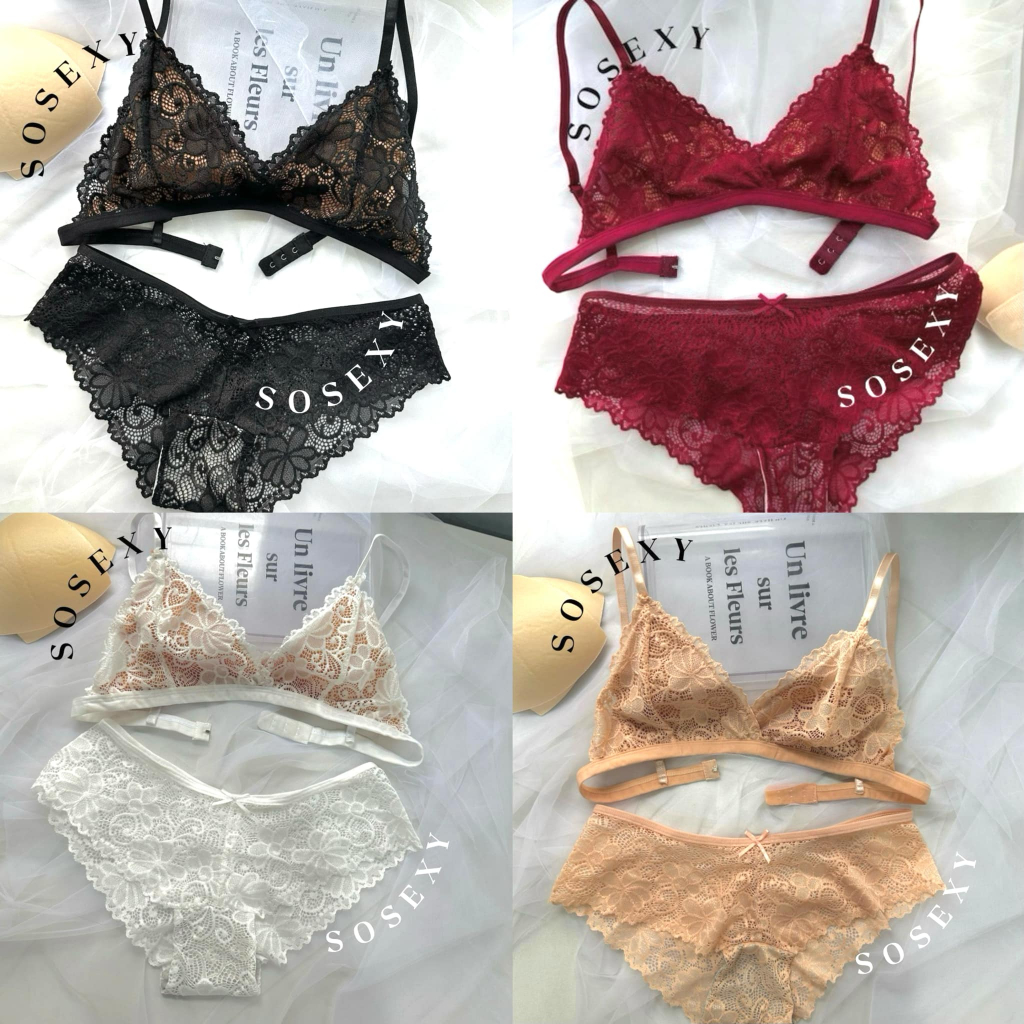 𝑺𝒐𝒔𝒆𝒙𝒚 💋 ชุดชั้นในสายฝอรุ่น So03 เสื้อใน+กกน ลูกไม้เซ็กซี่ ไร้โครงฟองน้ำถอดได้ พร้อมส่งทุกสี [ไม่ระบุชื่อสินค้า]