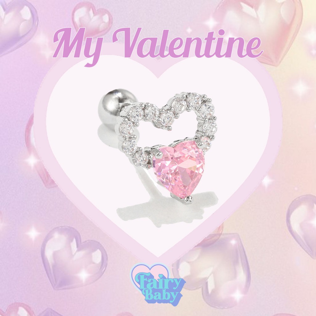 Fairybaby จิว my valentine (1ชิ้น) จิวหูหัวใจ โทนชมพู รูปหัวใจ น่ารัก