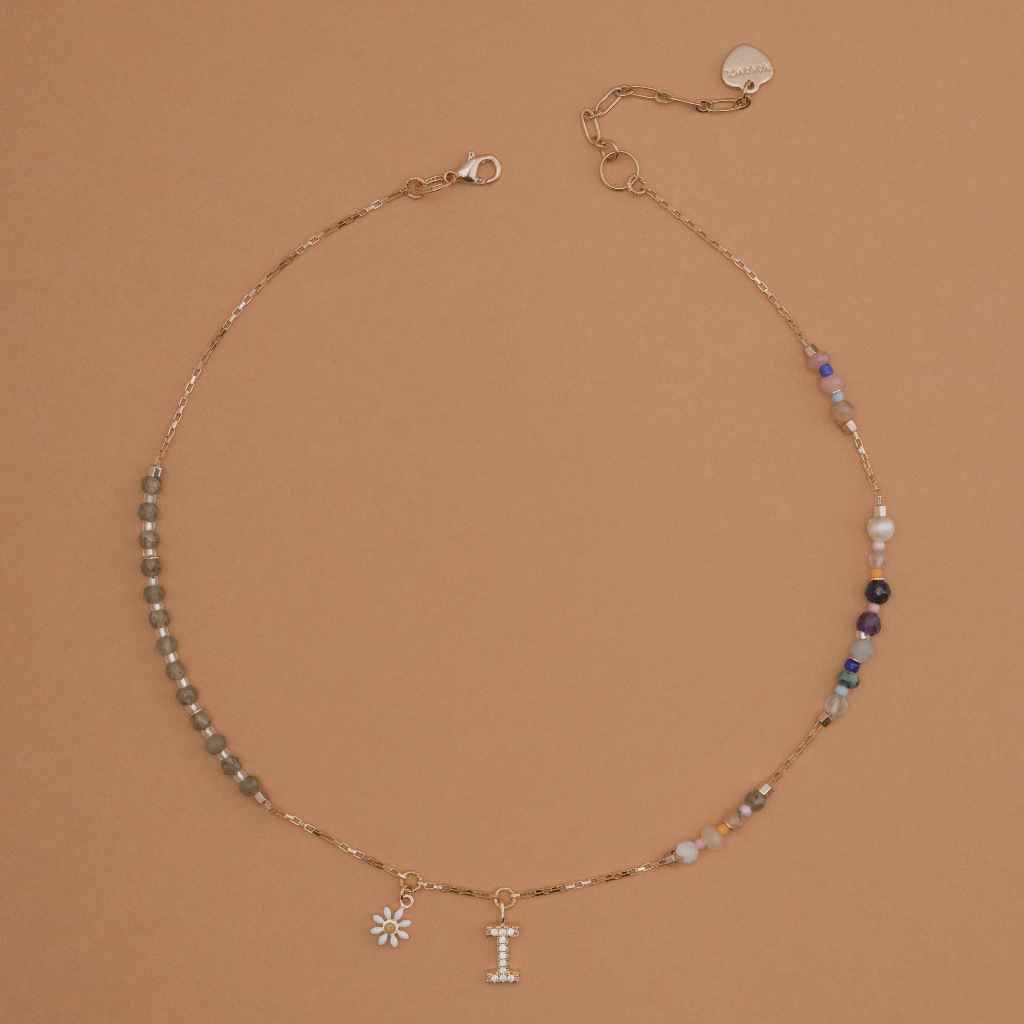 PERIDOT - INITAL BIRTHSTONE NECKLACE (เลือกอักษร INITIAL ได้)สร้อยคอหินมงคลเพอริดอท เลือกอักษรได้